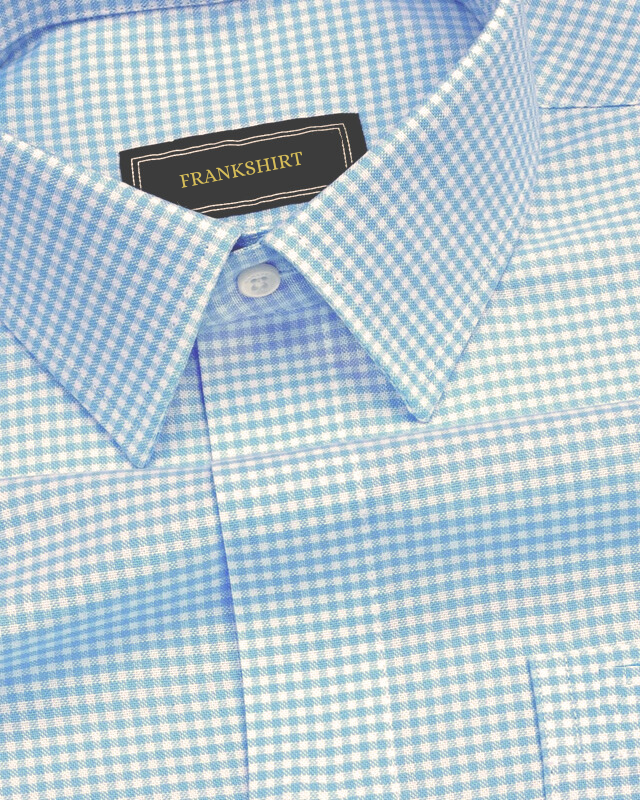 Light Turquoise Check Button Down Oxford Cotton Stripe Shirt For Man
