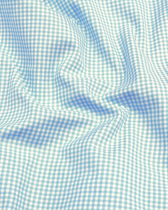 Light Turquoise Check Button Down Oxford Cotton Stripe Shirt For Man