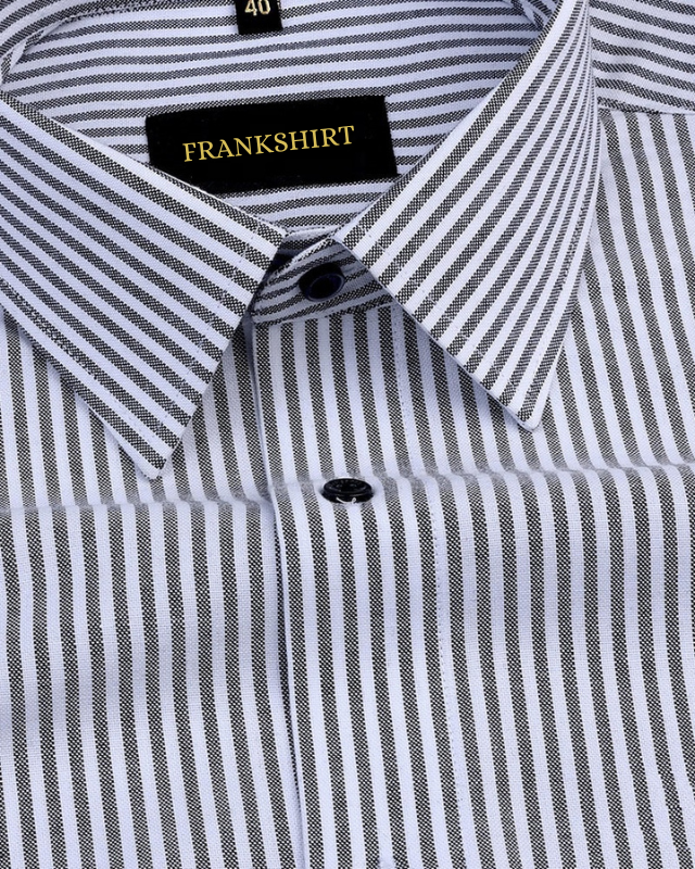 Black Stripe Down Button Oxford Cotton Shirt