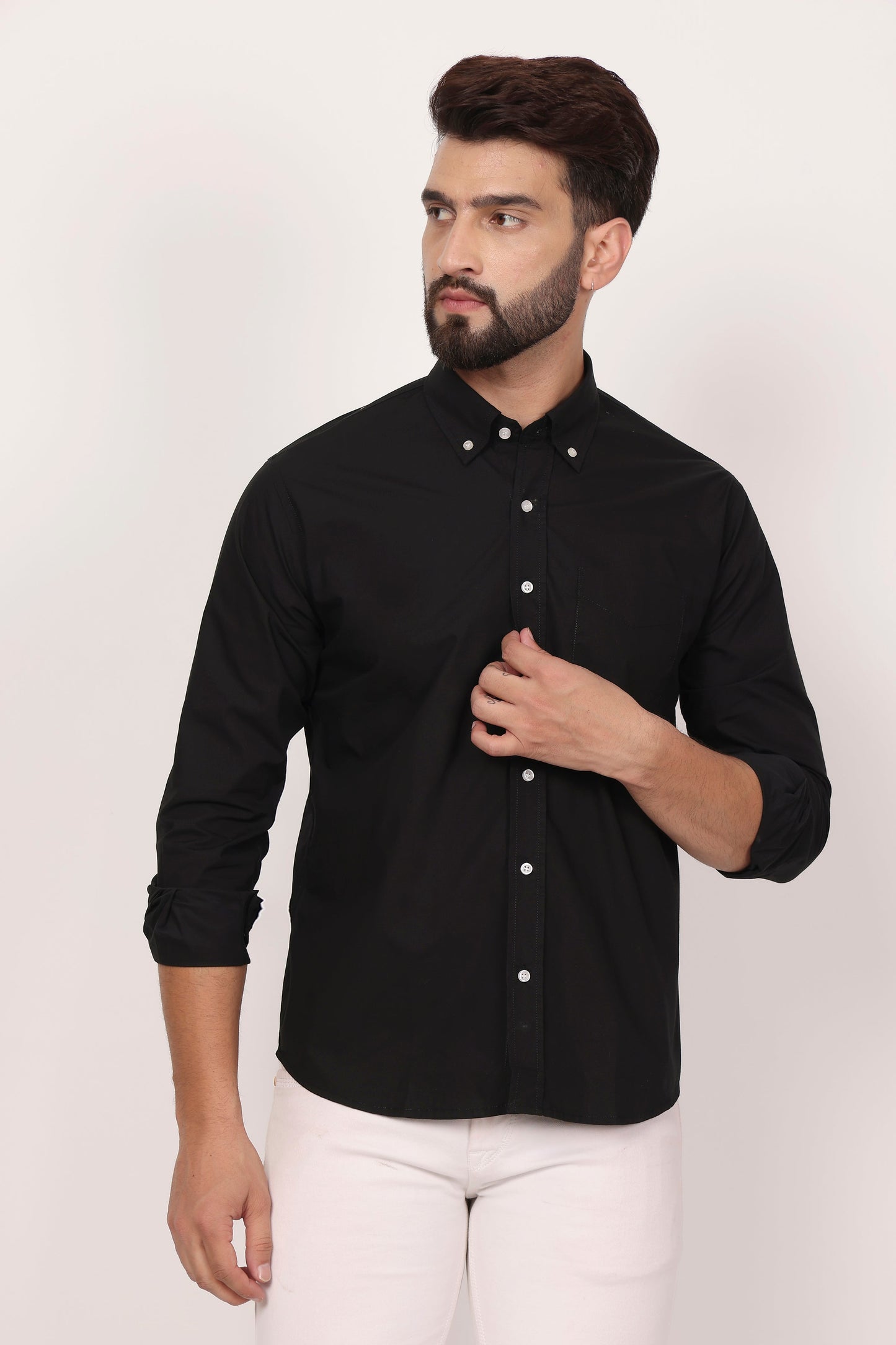 New Royal Black Down Button Casual Shirt I 100% Cotton Twill