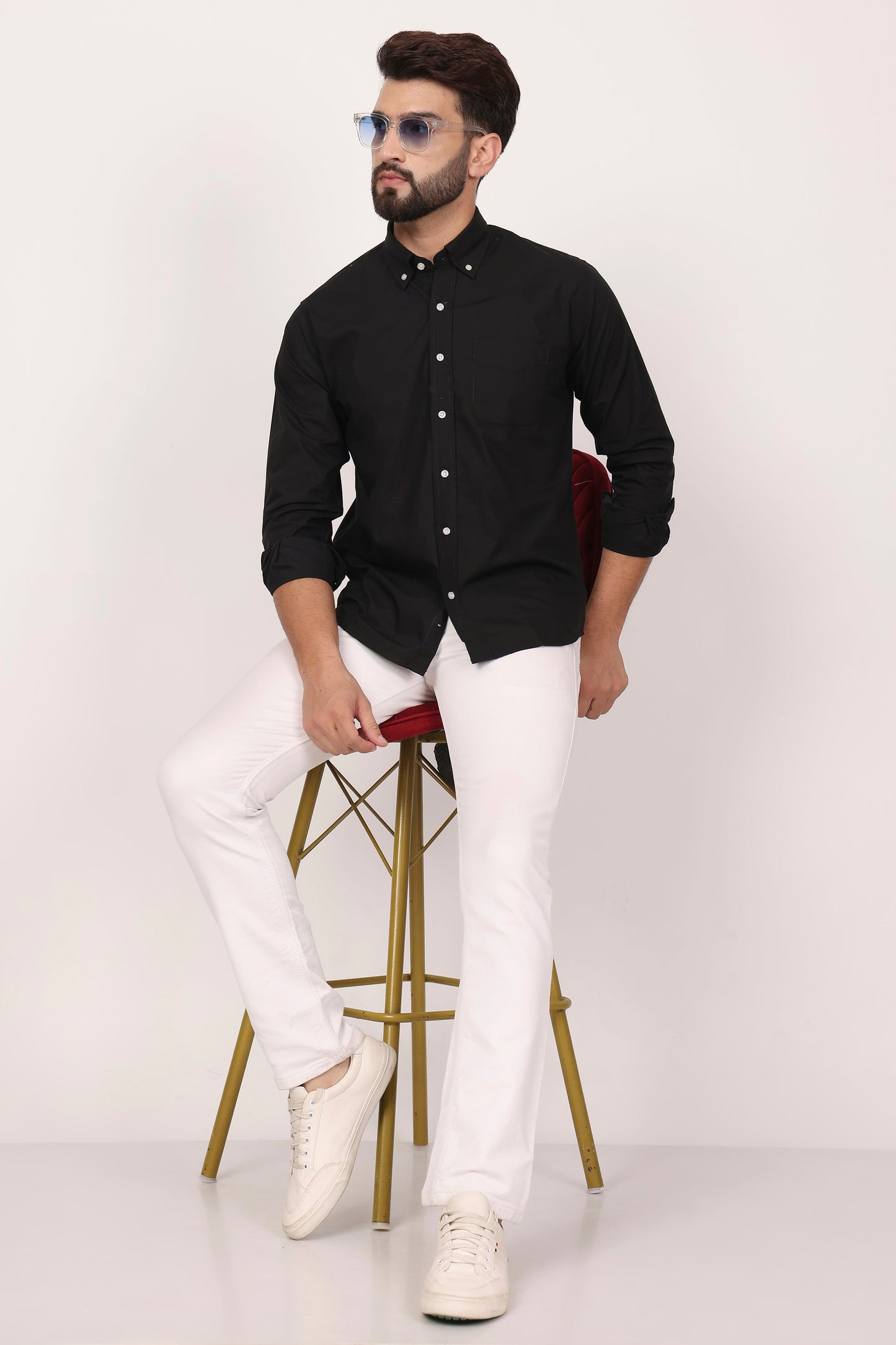 New Royal Black Down Button Casual Shirt I 100% Cotton Twill