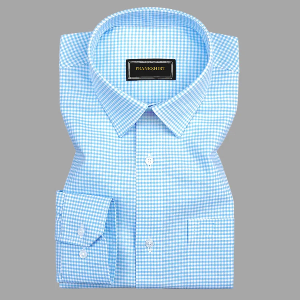 Sky Blue Check Button Down Oxford Cotton Shirt