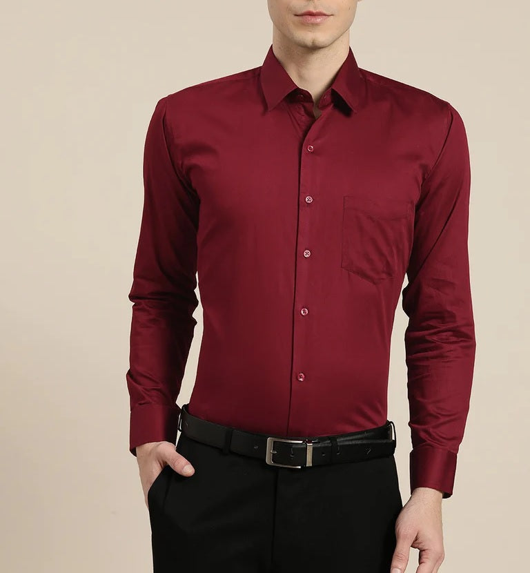 Frankshop Classic Cotton Blend Maroon Colour Shirt