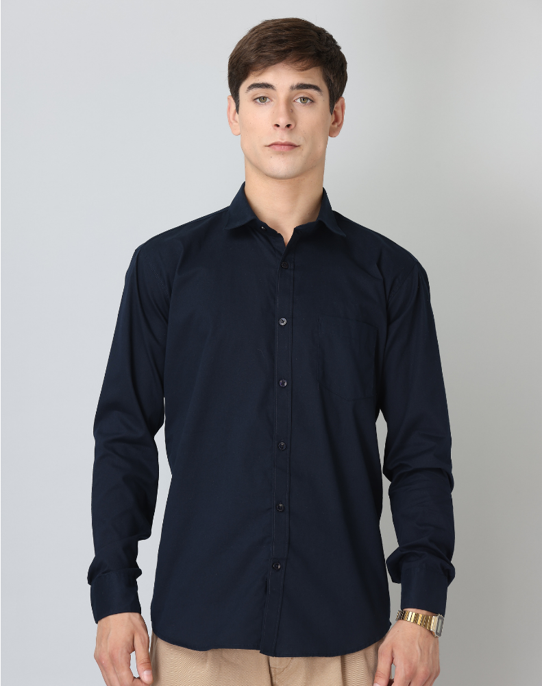 Special Offer Frankshirt Navy Blue Solid Tailored Fit Cotton Casual Shirt for Man