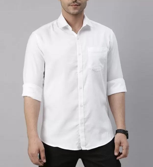 Frankshop Classic Cotton Blend White Solid Shirt