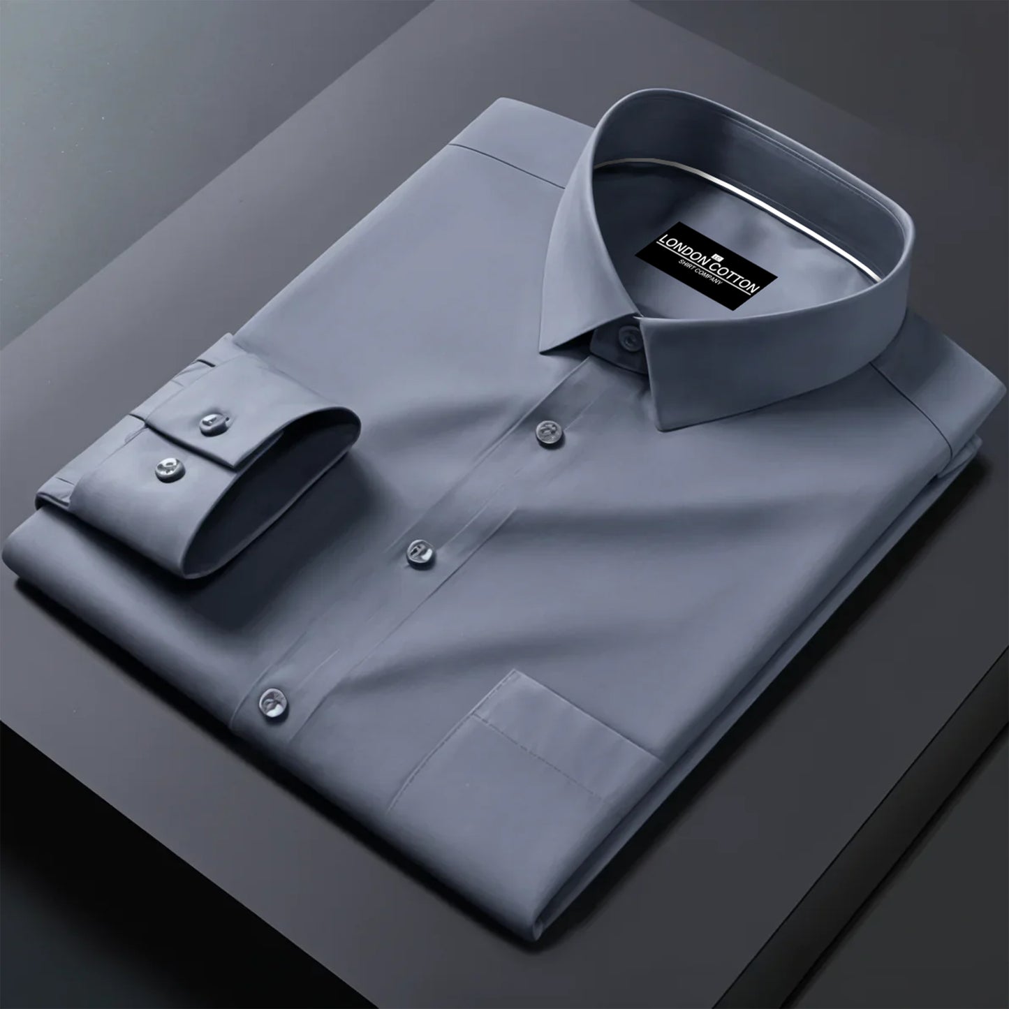 Premium Satin Solid Shirt with White Stripe for Man (Dark Grey)