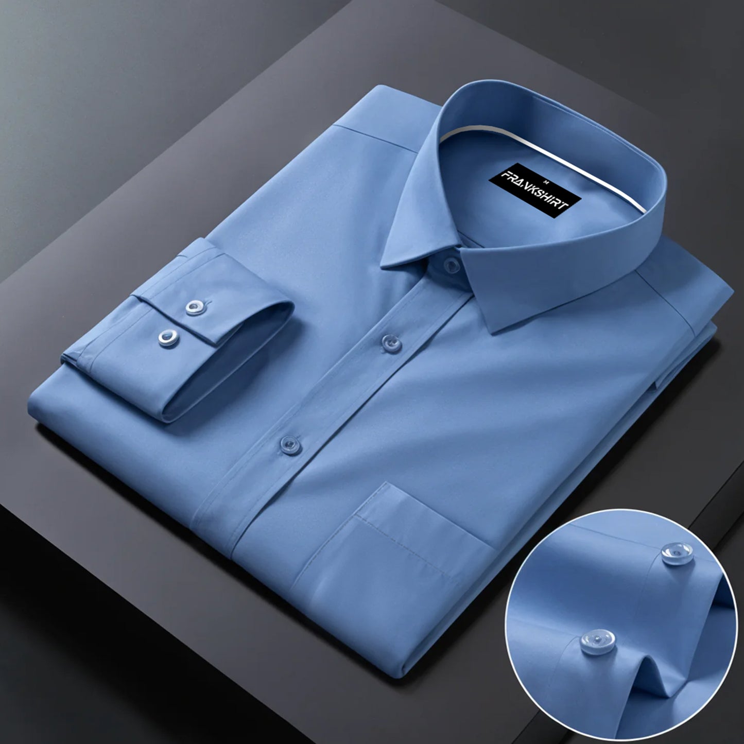 Premium Cotton Solid Shirt with White Stripe for Man (Denim Blue)