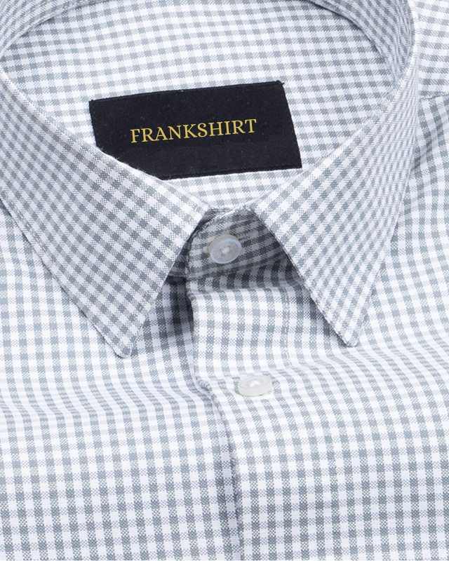 Silver Check Button Down Oxford Cotton Shirt