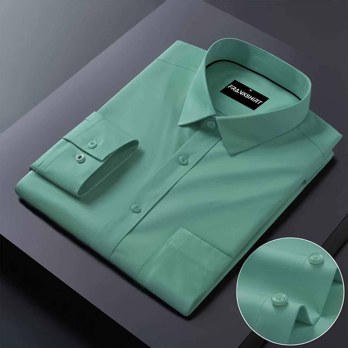 Premium Satin Solid Shirt with Black Stripe for Man (Green)