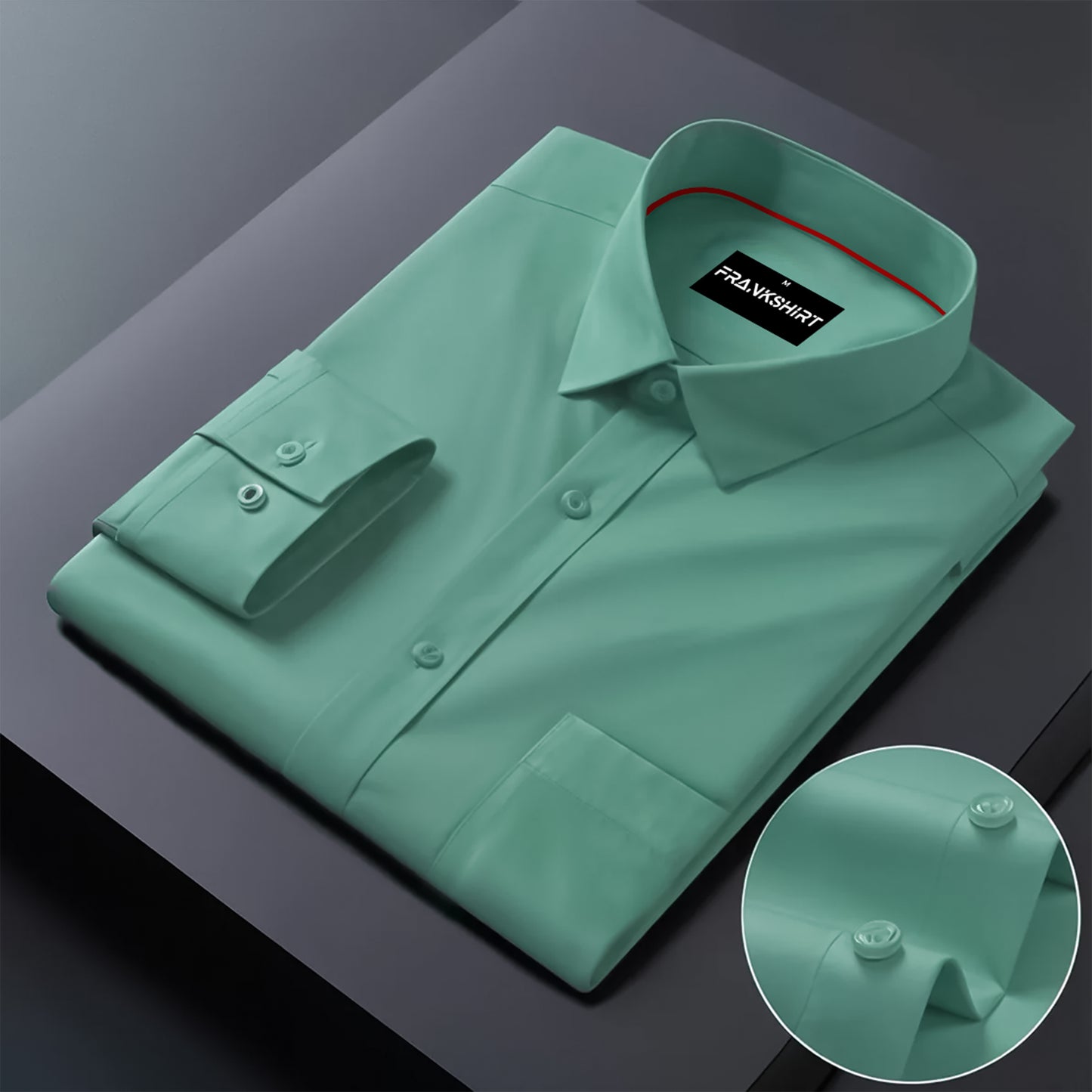 Premium Satin Solid Shirt with Red Stripe for Man (Green)