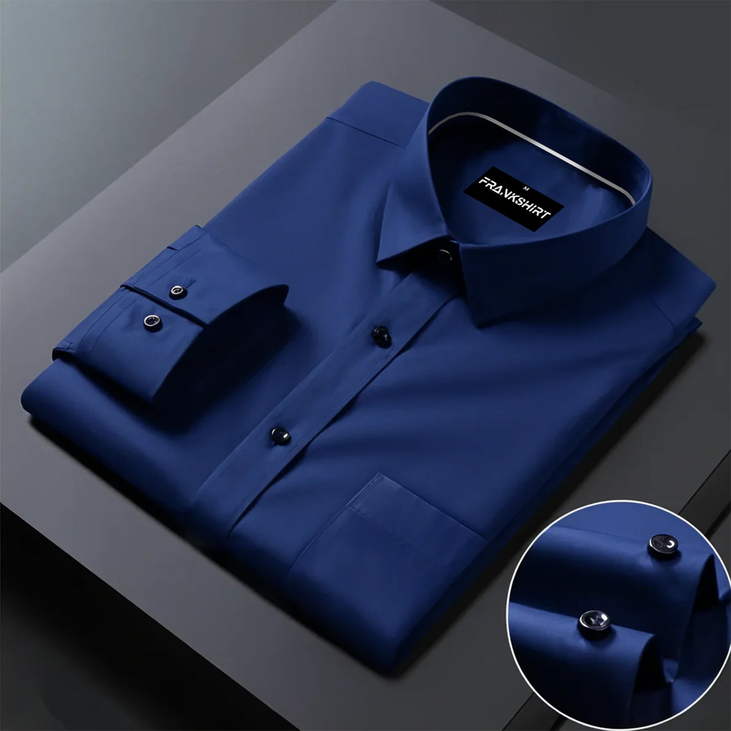 Premium Satin Solid Shirt with White Stripe for Man (Navy Blue)