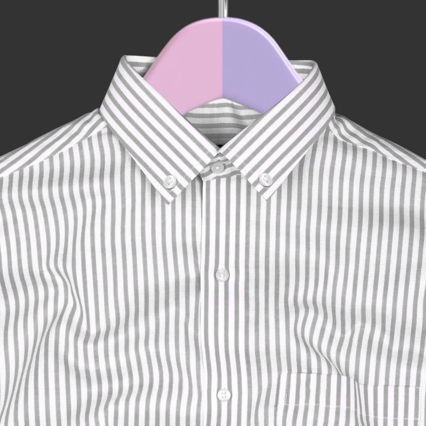 New Light Grey Stripe Down Button Oxford Cotton Shirt (FS043)