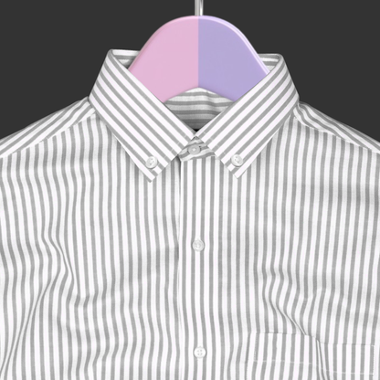 New Light Grey Stripe Down Button Oxford Cotton Shirt (FS043)