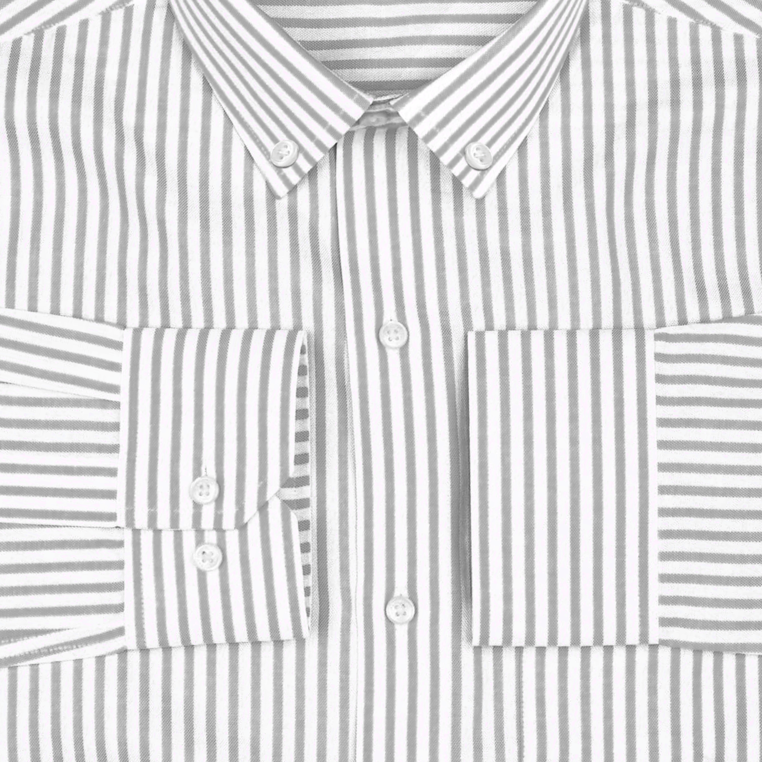 New Light Grey Stripe Down Button Oxford Cotton Shirt (FS043)