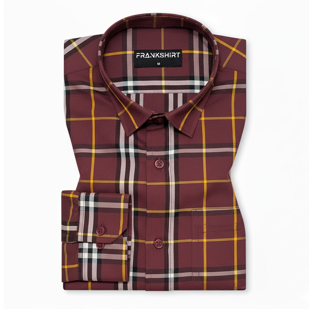 Red Tartan Check Cotton Shirt For Men