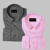Pack of 2 Premium Cotton Shirt for Man (Black Check and Light Pink)