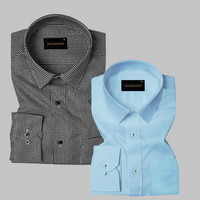 Pack of 2 Premium Cotton Shirt for Man (Black Check and Sky Blue)
