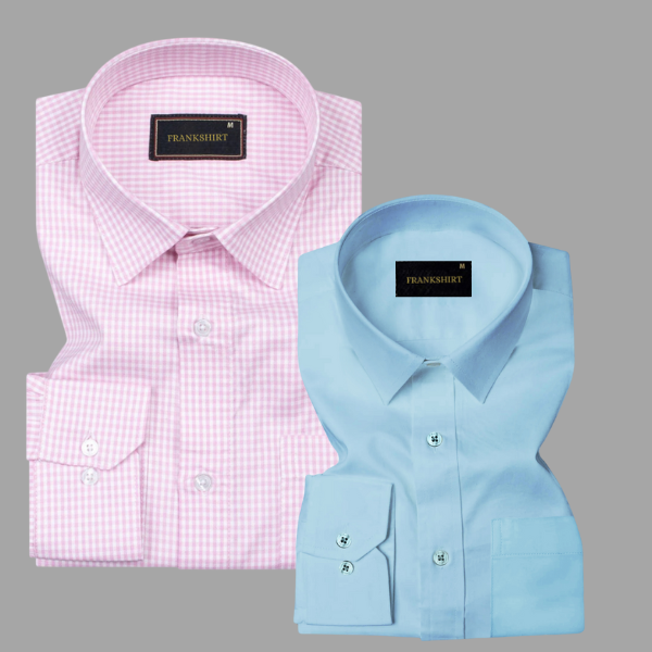 Pack of 2 Premium Cotton Shirt for Man (Light Pink Check and Sky Blue)