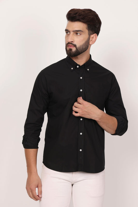 New Royal Black Down Button Casual Shirt I 100% Cotton Twill