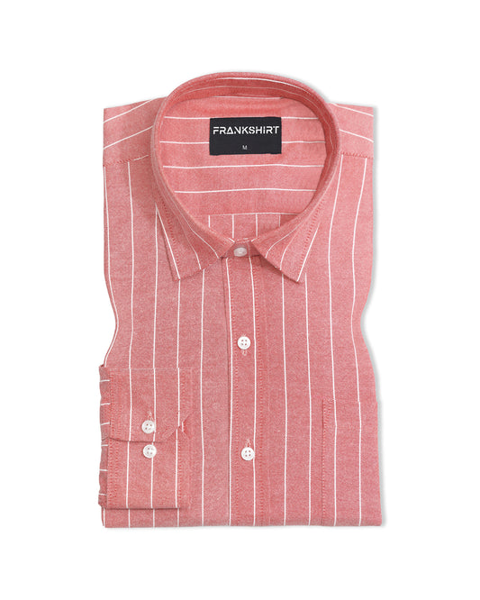 Coral Red Pinstripe Oxford Shirt