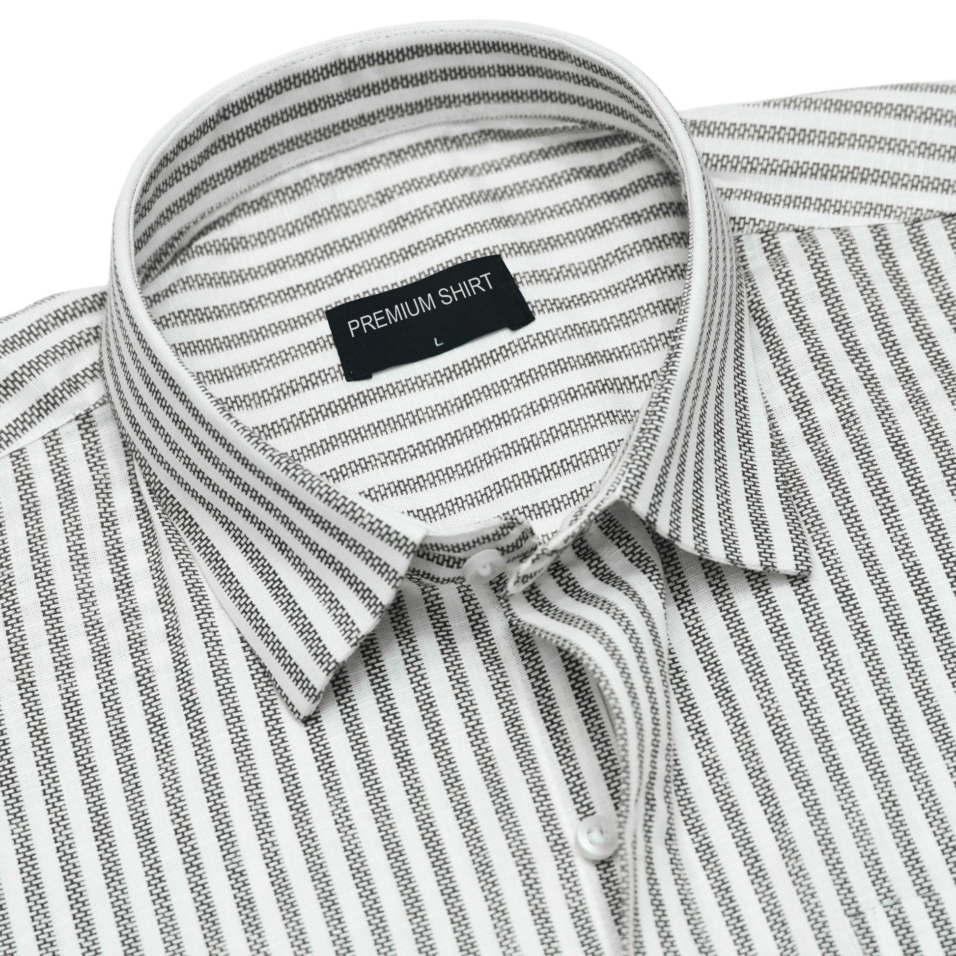 Striped shirt with a collar and label on a white background