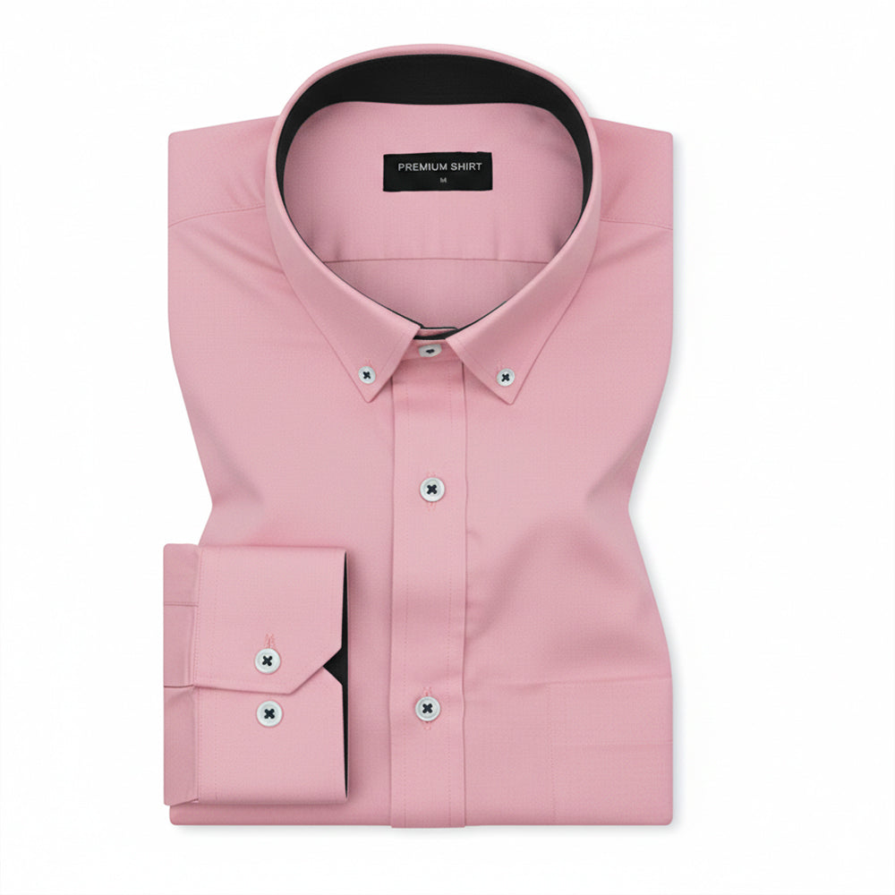 Pink dress shirt with black interior on a white background