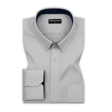 Silver Satin Contrast Collar Shirt for Men