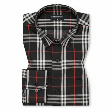 Black Tartan Check Cotton Shirt For Men