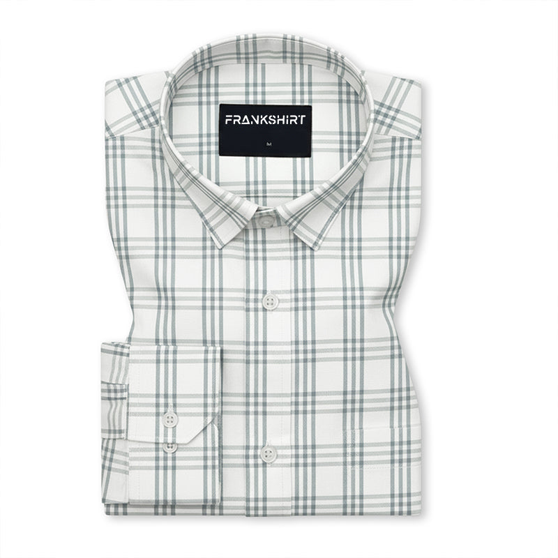 Mist Blue Classic Check Paper Cotton Shirt For Men