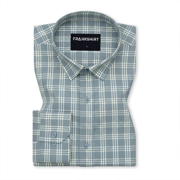Frosted Teal Classic Check Paper Cotton Shirt For Men