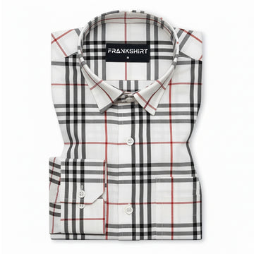 White Tartan Check Cotton Shirt For Men