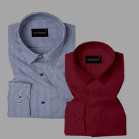 Pack of 2 Premium Cotton Shirt for Man (Navy Blue Check and Maroon)