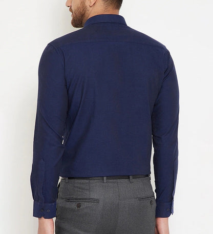 Plain Cotton Blend Solid Shirts (Navy Blue)