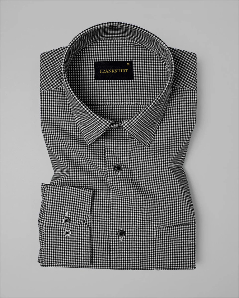 Pack of 2 Premium Cotton Shirt for Man (Black Check and Dark Grey)