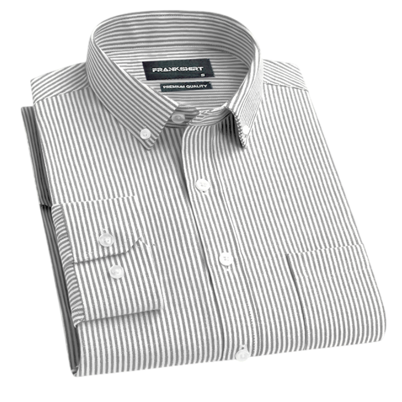 New Light Grey Stripe Down Button Oxford Cotton Shirt (FS043)