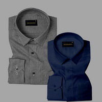 Pack of 2 Premium Cotton Shirt for Man (Black Check and Navy Blue)