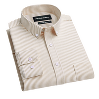 New Cream Stripe Down Button Oxford Cotton Shirt