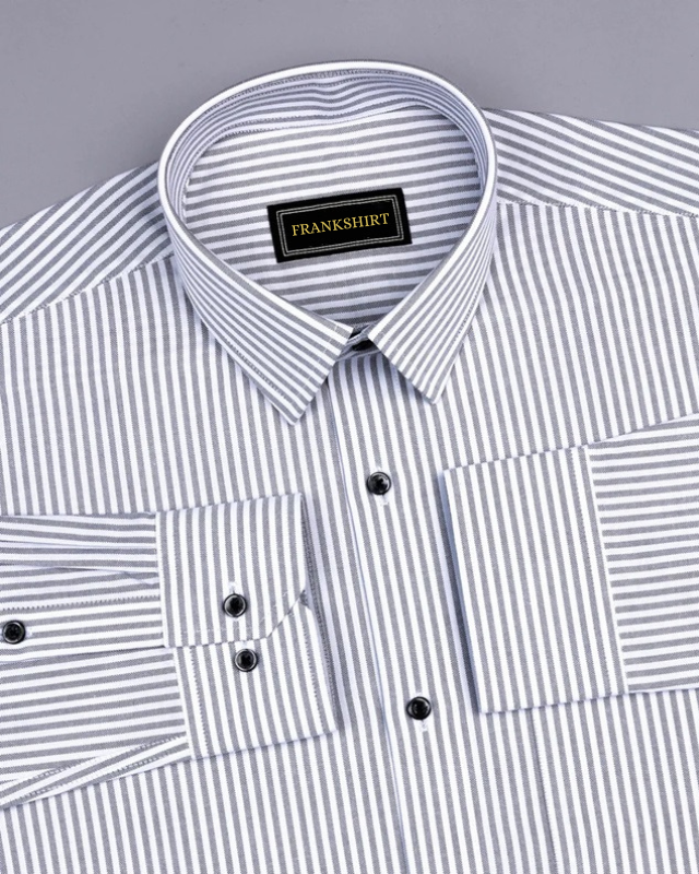 Light Grey Stripe Button Down Oxford Cotton Shirt