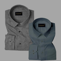 Pack of 2 Premium Cotton Shirt for Man (Black Check and Dark Grey)
