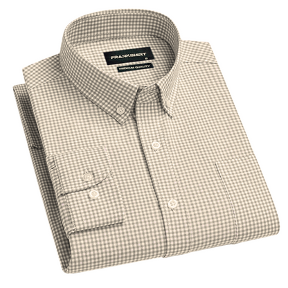 Beige Check Button Down Oxford Cotton Shirt