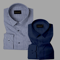 Pack of 2 Premium Cotton Shirt for Man (Navy Blue Check and Navy Blue)