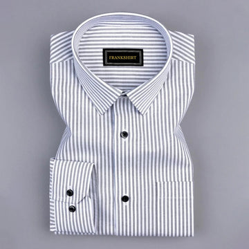 Light Grey Stripe Button Down Oxford Cotton Shirt