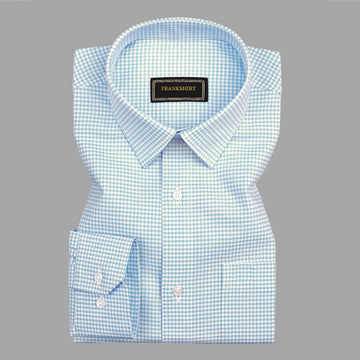 Light Turquoise Check Button Down Oxford Cotton Stripe Shirt For Man