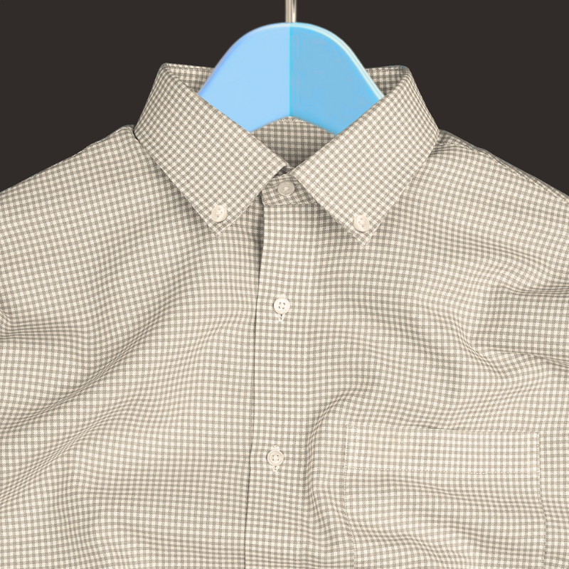 Beige Check Button Down Oxford Cotton Shirt