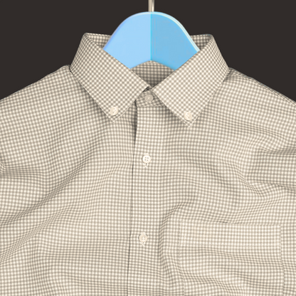 Beige Check Button Down Oxford Cotton Shirt