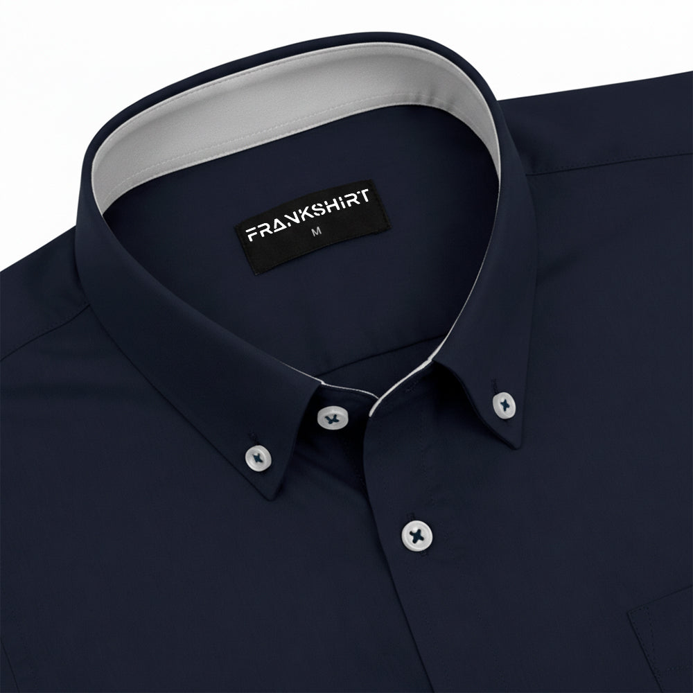 Navy Blue Satin Contrast Collar Shirt for Men