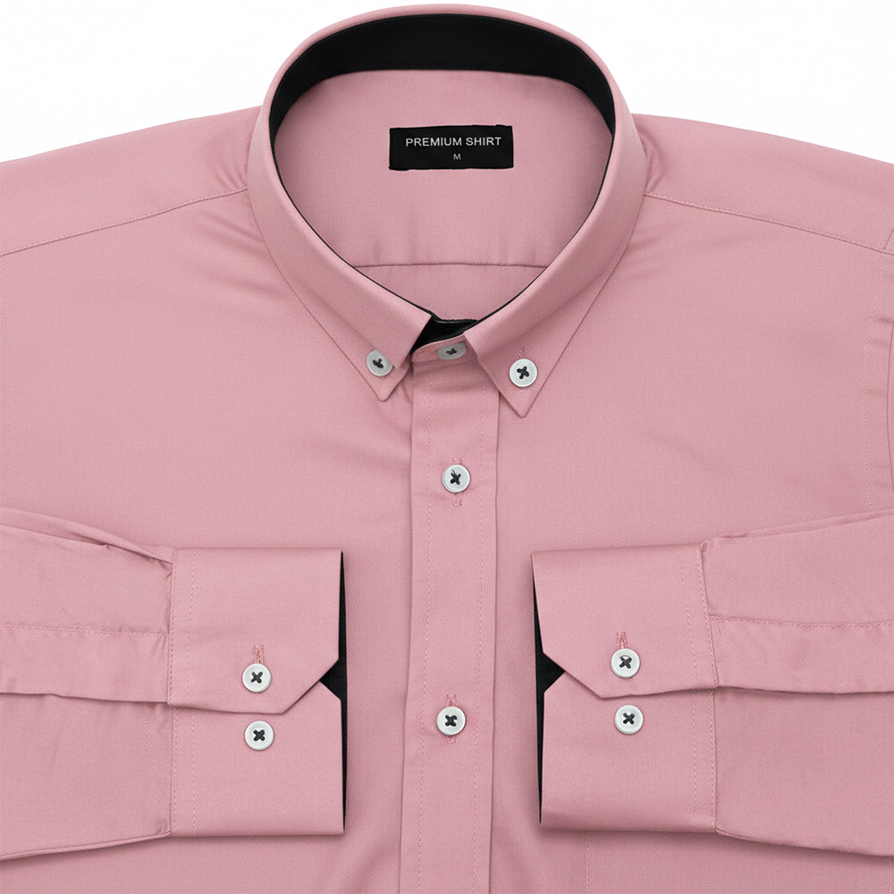 Rose Gold Satin Contrast Collar Shirt for Men