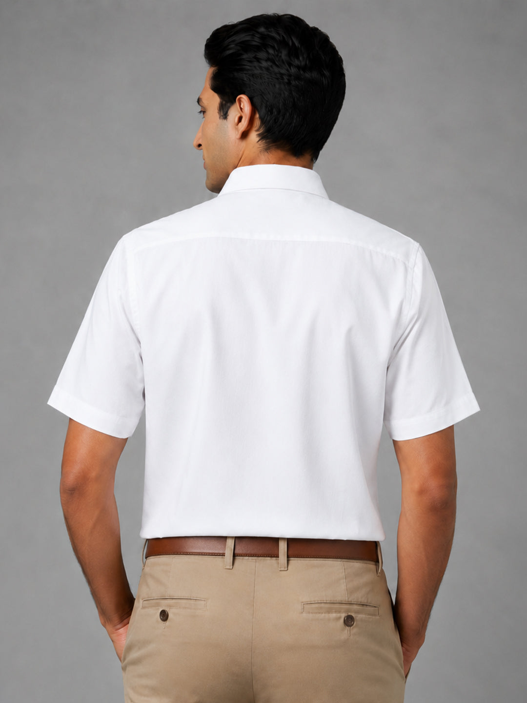 Half Sleeve Paper Cotton White Shirt for Men