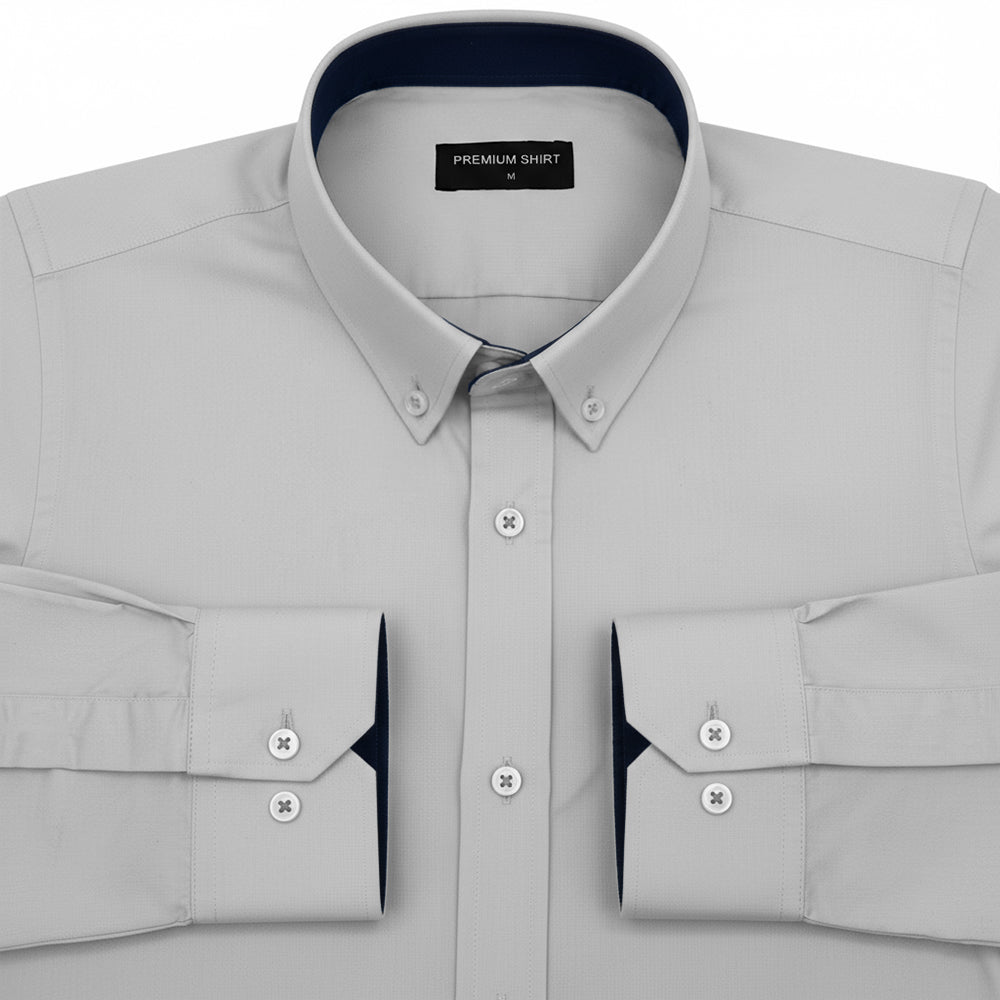Silver Satin Contrast Collar Shirt for Men