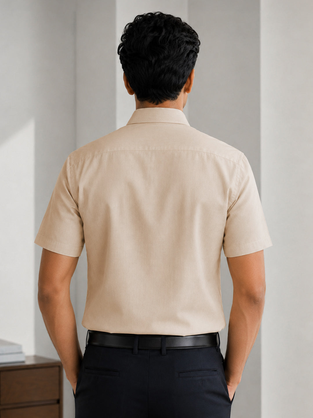 Half Sleeve Paper Cotton Cream Shirt for Men